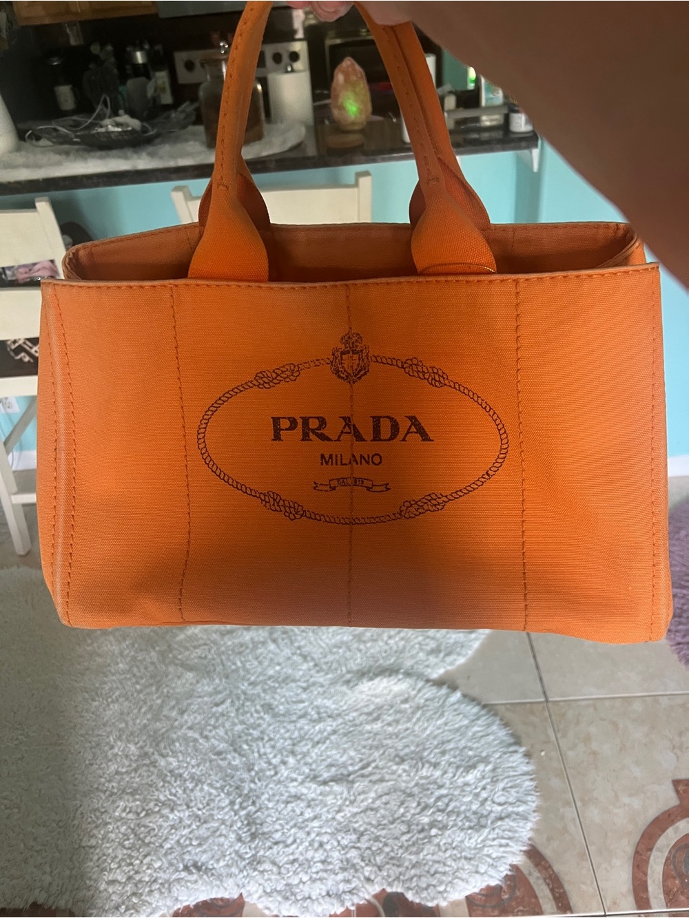 Prada Orange Canvas Logo Tote Large